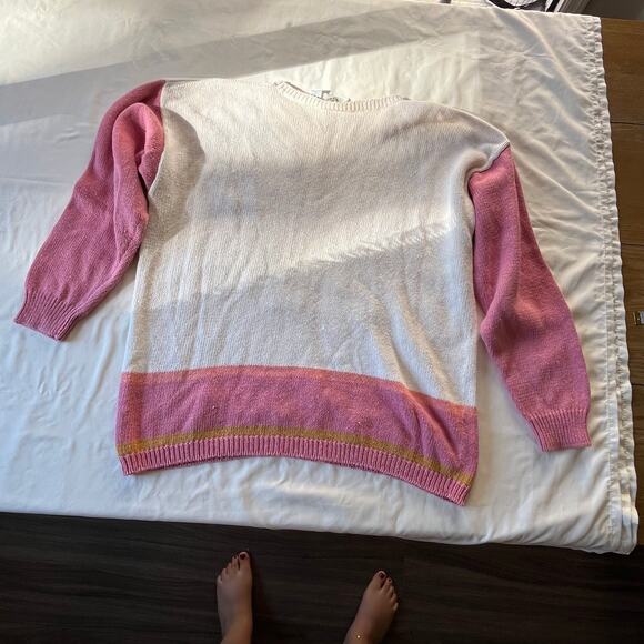 Vtg 80s 90s Pink White Floral Embroidered Knit Pullover Sz L Cottagecore - Picture 5 of 7